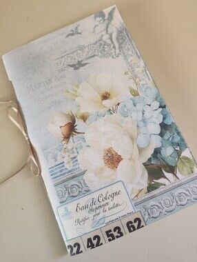 Junk Journal Booklet "VINTAGE BLUES"  Flowers HANDMADE + Ephemera LG 40pg